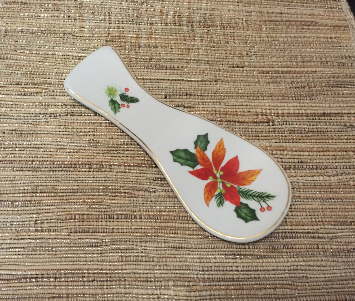 Vintage Royal Norfolk Spoonrest / Poinsettia / Holly Berries