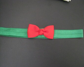 baby headband christmas green elastic with red bow