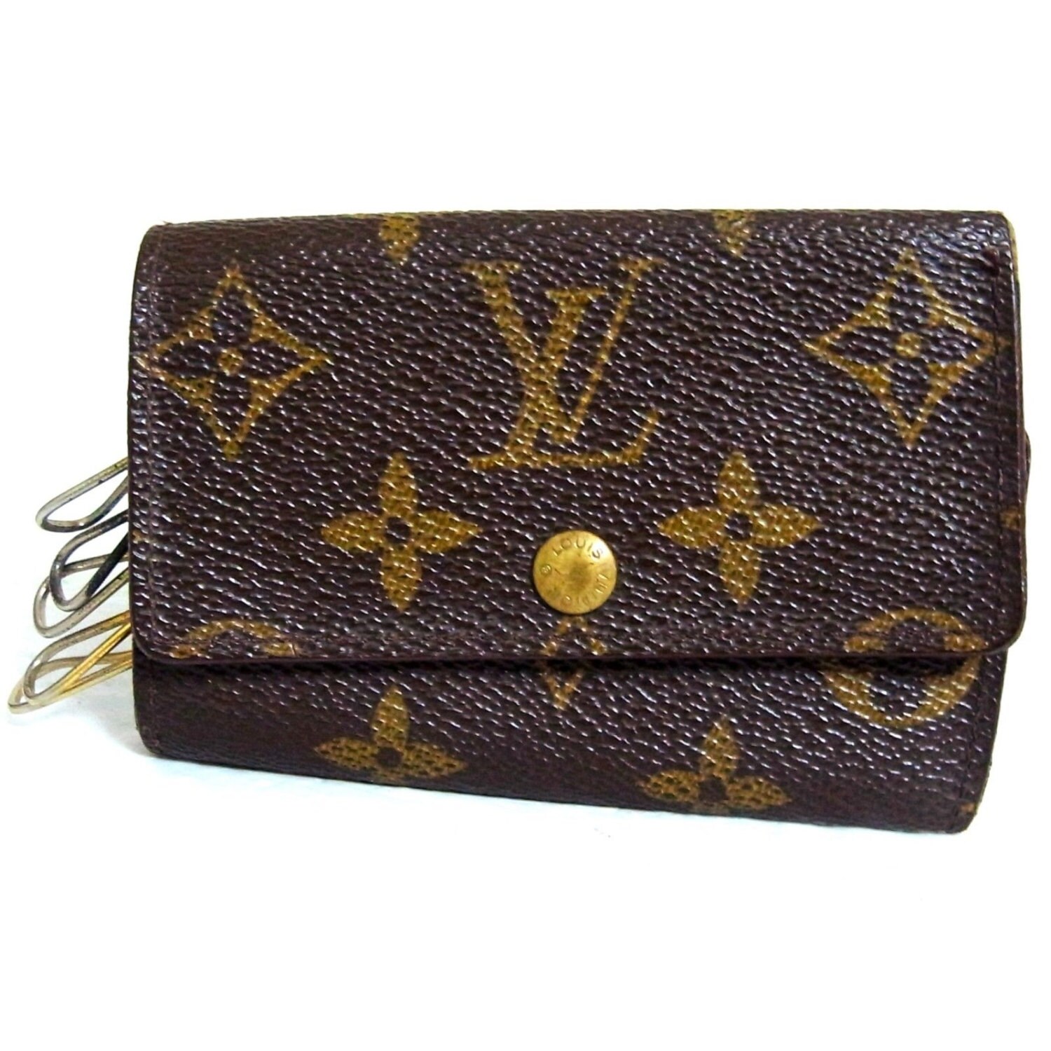 Authentic Vintage 1995 Louis Vuitton Small Brown Monogram Canvas 6 Ring Key Holder Accessory ...