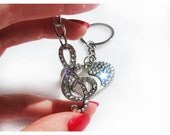 Crystal Treble clef and heart keychains BLING friends forever music bass