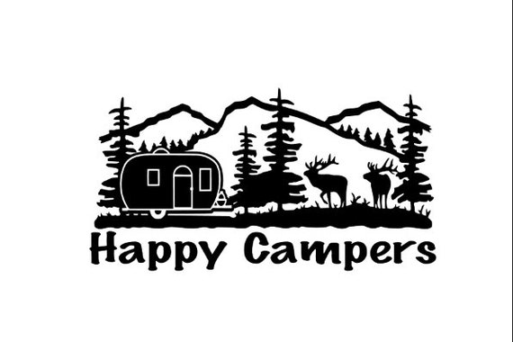 Happy Campers Vinyl Decal Sticker Camping in Mountains for