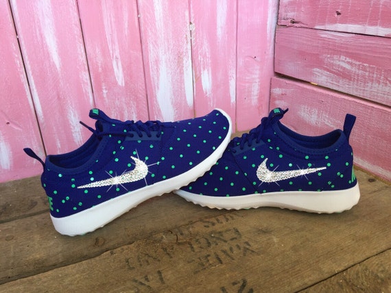 Blinged Nike Juvenate Shoes Blue Mint Polka Dots Customized With