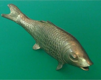 Vintage Solid Brass Koi Fish Figurine Carp Sculpture Hollywood Regency Made in India