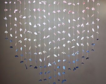 Anthropologie- Inspired Paper Flower Garland: Blush-Cream-Navy Ombre