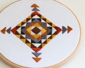 Southwestern Neutral Tone Hand Embroidery - 7 inch hoop // Geometric Wall Decor