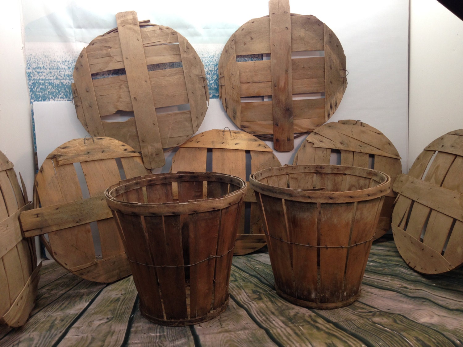 2 Vintage Wooden Apple Baskets Orchard Bushel by AntiquesAheadVA