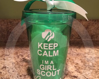 Keep Calm I'm a Girl Scout Leader Clear plastic tumbler w/Decorative Vinyl