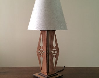 LASER CUT Oak Table Lamp! Diamond Design One of a Kind!