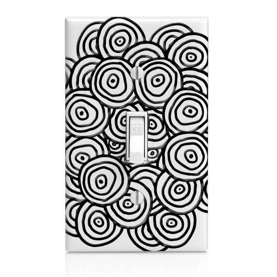 Switch Plate Cover in Black and White Dazed CirclesWall