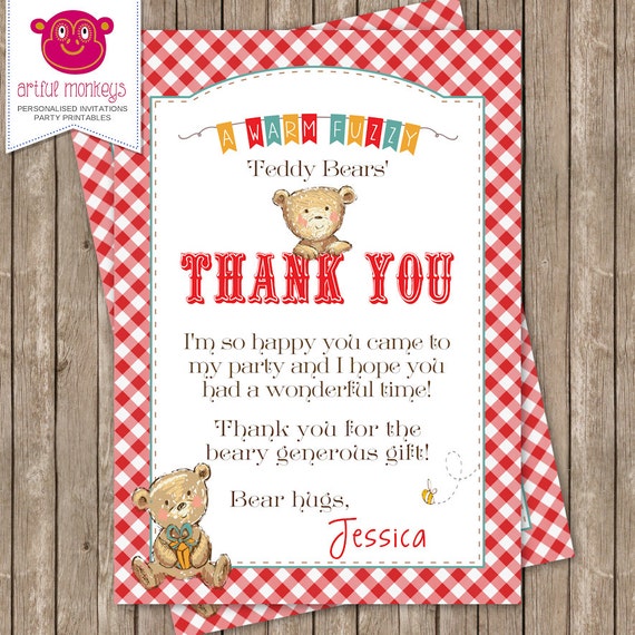 Printable Teddy Bear's Picnic Thank You Card