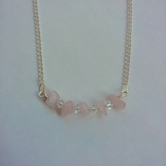 Rose quartz bar necklace rose quartz necklace by TWhitfieldDesigns