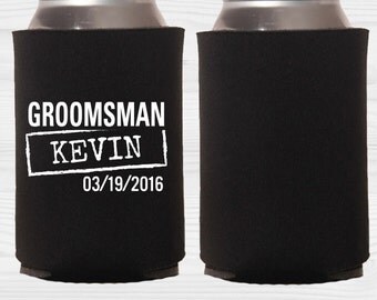 Custom Wedding Can Coolers - Groomsman - Wedding Favor