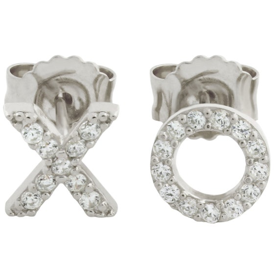 xoxo earrings. xoxo stud earrings. xoxo silver stud earrings. cz xoxo