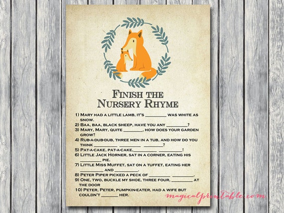 Nursery rhyme game name that nursery rhyme Fox Baby Shower