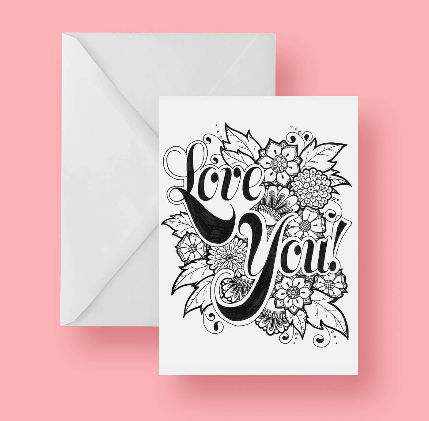 Printable Love You Coloring Greeting Card 5x7 inches Folded