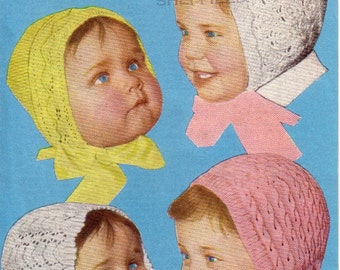 Vintage baby Bonnets Knitting pattern PDF, lovely old pattern