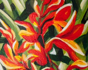 Original Miniature Painting, Art Card ACEO of Flowers, Crocosmia