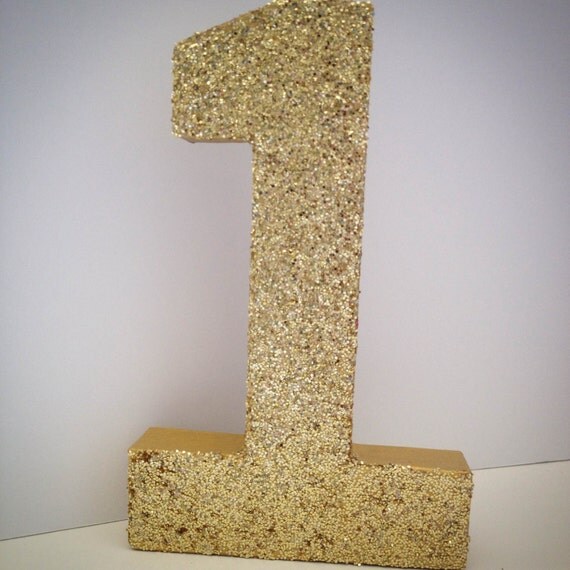 Gold Glitter Number One, Photo Prop, Birthday Decor by WillowLaneShoppe