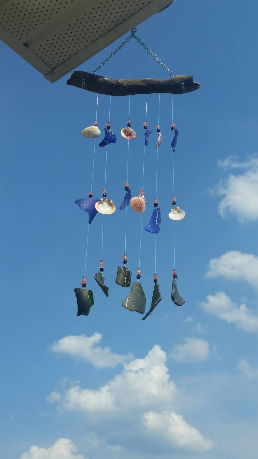 Seeglas Windspiel In Blau - Fisch-Deko Für Terrasse & Balkon