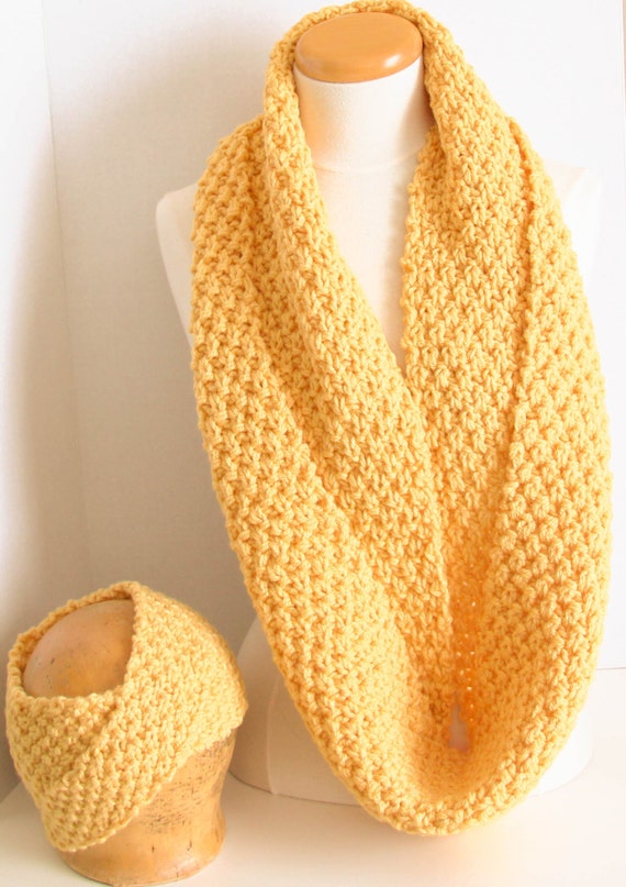 Hand knit infinity cowl/headband set in Mimosa