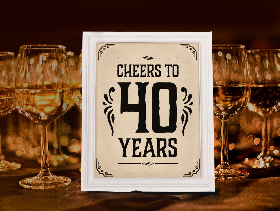 Cheers To 40 Years Sign. Printable 40th Birthday Decor.