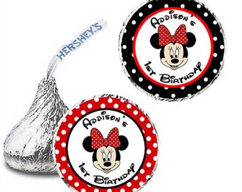 108 Minnie Mouse red - black polka Candy Kisses Label Favor Wrapper