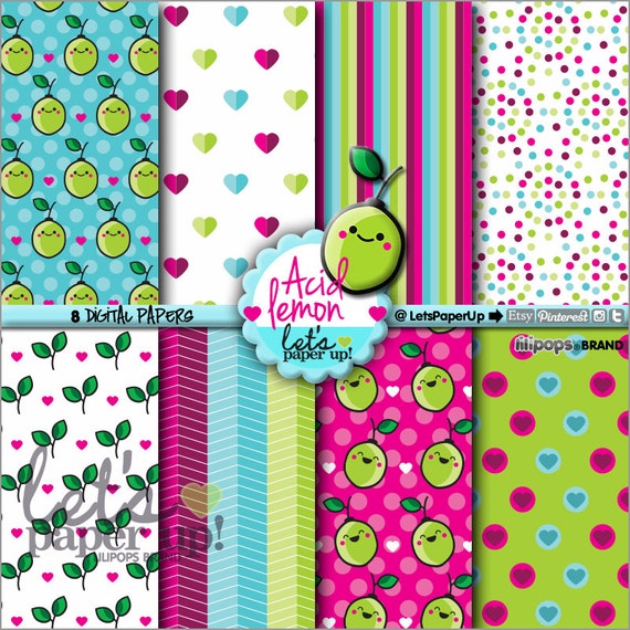 Digital Paper, Printable Paper, Kawaii Paper, Digital Paper Pack ...