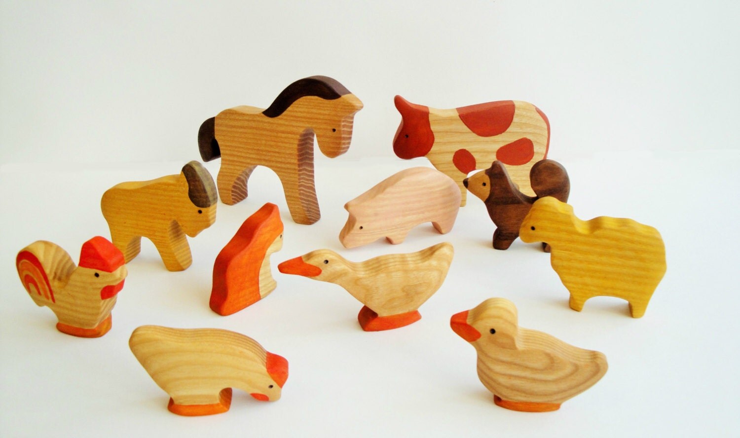 Farm Animals Toy Set 11pcs Waldorf toys by WoodenCaterpillar