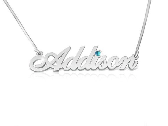 White Gold Name Necklace Classic Name Necklaces With Birthstone ...