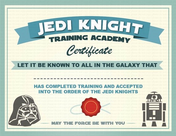 INSTANT DL Jedi Knight Certificate Star Wars Birthday by GoAlis