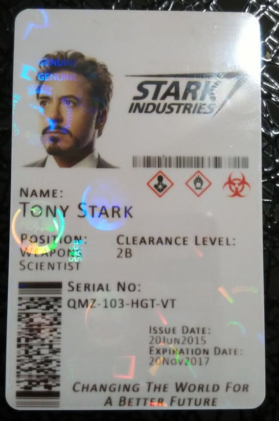 Stark Industries Iron Man Cosplay ID Badge Card FULLY CUSTOMISABLE eBay