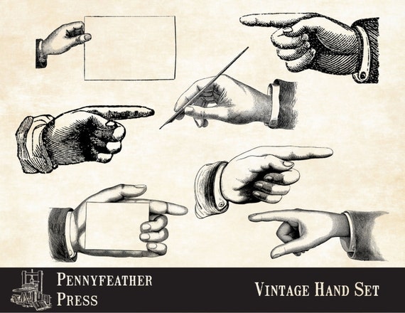 Pointing hand pointing finger vintage hand digital clip art