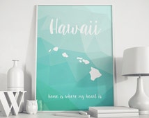 Hawaii map Hawaii art Travel Hawaii print Hawaii wall art Hawaii state art state map Usa