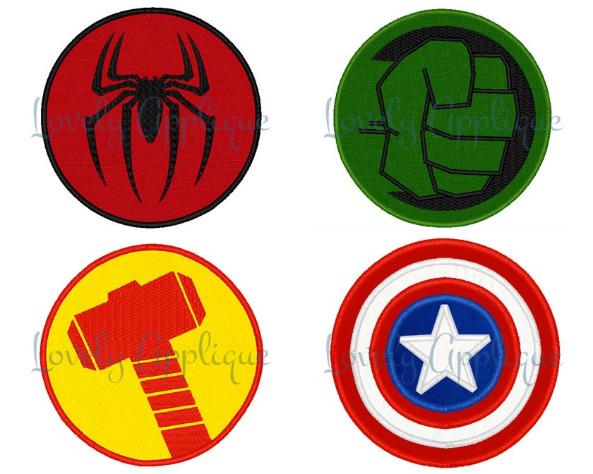 Superheroes Logos Set of 4 Spiderman Hulk Thor by LovelyApplique
