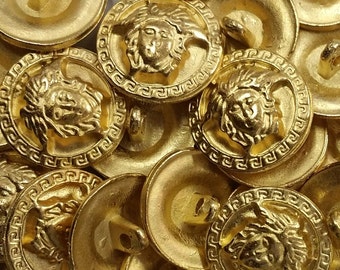 Vintage Versace Medusa Head Button with Square Scroll around the perimeter in Matte Gold sold by the half dozen (6)
