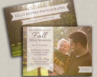 Fall Mini Session Template, Photo template, Two-sided Marketing PSD, Promotional Photography Card, Instant Download for Photographers