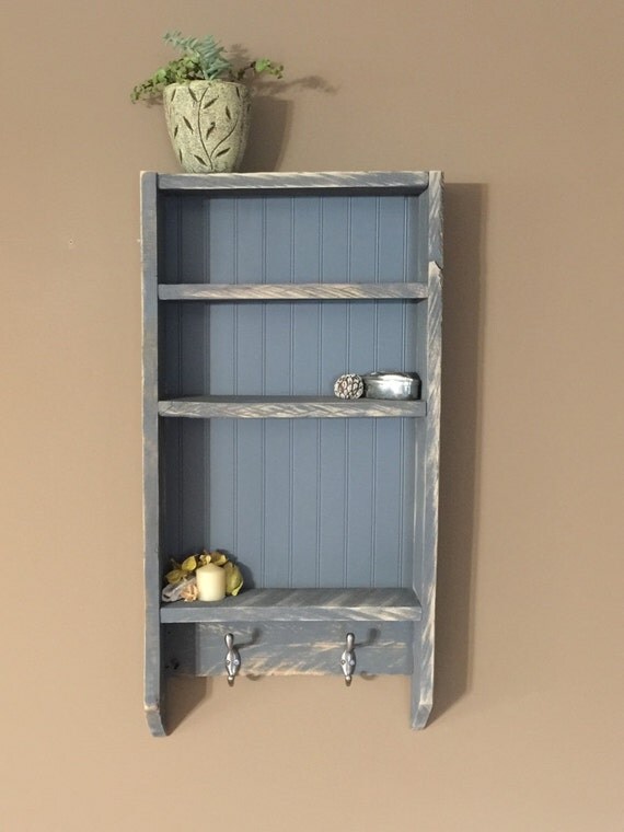 Rustic Beadboard Wall Shelf With Two Hooks by TheBarnLadder