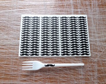 110 tiny vinyl mustache stickers, mustache party silverware decals, moustache decorations