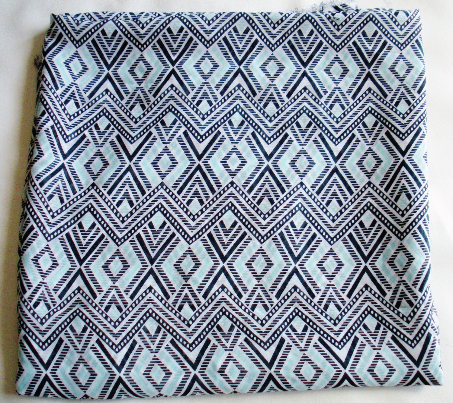 Blue and White Geometric Print Fabric by the by