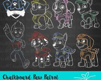 Chalkboard Paw Patrol Clipart / Digital Clip Art for Commercial and Personal Use / INSTANT DOWNLOAD