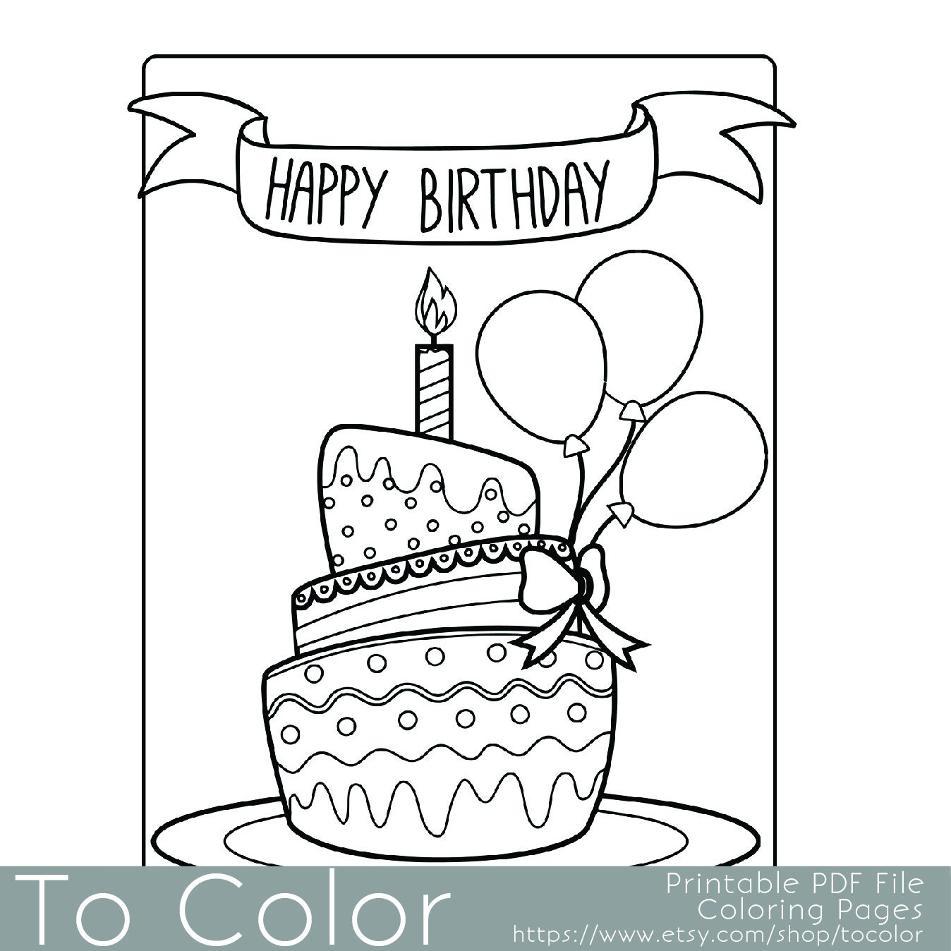 Printable Birthday Coloring Page for Adults PDF / JPG