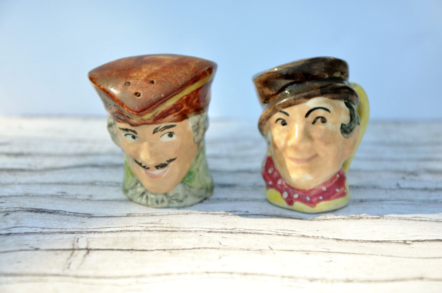 Vintage Toby Style Faces Salt and Pepper Shakers Doulton Salt and