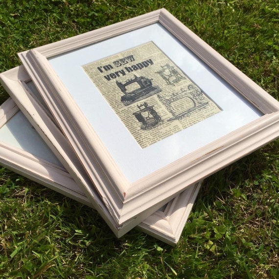 Set of 3 Sewing Theme Funny Humour Quotes // White Painted Framed Dictionary Art Prints // Framed Sewing Craft Hobby Prints