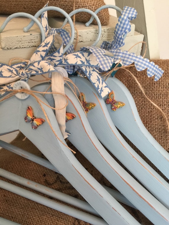Blue Bridesmaids Hangers - Set of 4 Custom Personalised Wedding Hangers - Custom Painted Decorative Hangers - Set of Bridal Hangers