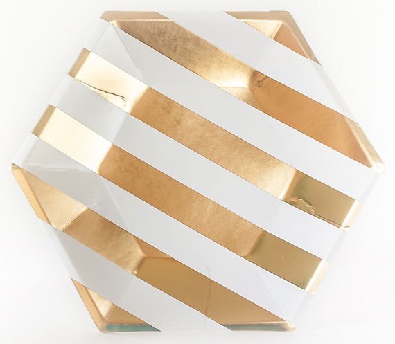 Gold foil striped paper plates