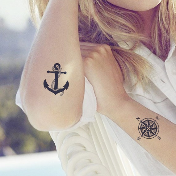 Sailor Set Anchor Compass tattoo Pattern Tattoo Temporary Tattoo wrist 