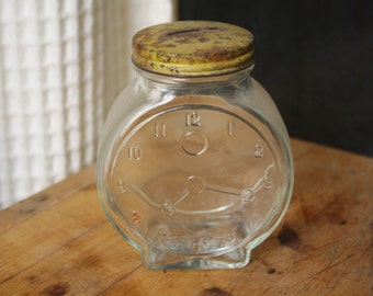 Glass Clock Bank - Vintage