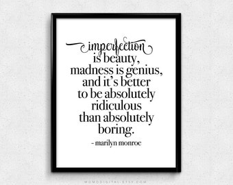 SALE - Imperfection Is Beauty, Marilyn Monroe, Marilyn Monroe Quote, Beauty Quote, Life Quote, Boring Quote, Modernism, Literary Poster