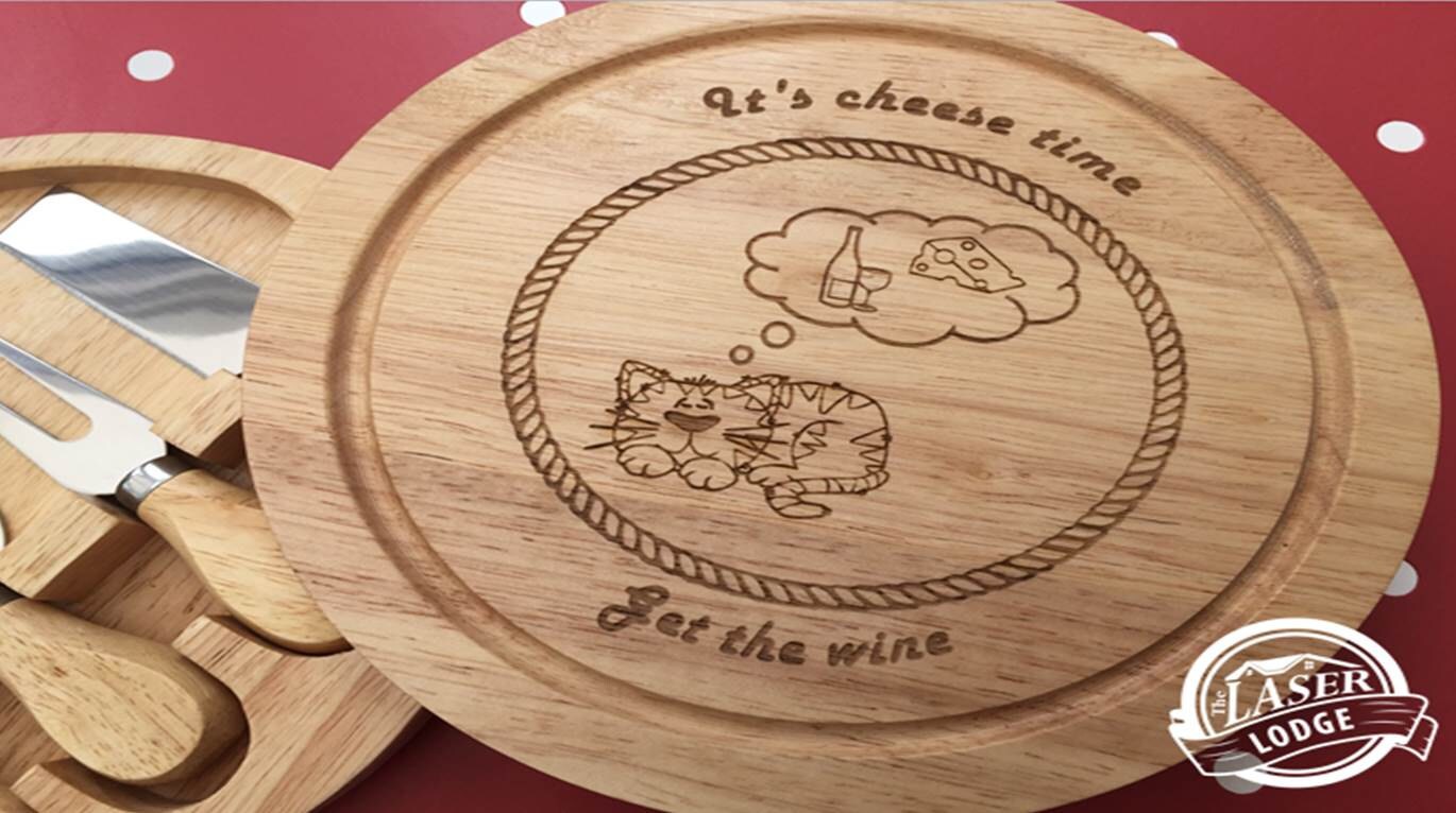 Laser Engraved Personalised Cheese Board and Knife Set with