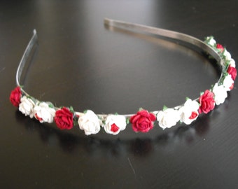 Wedding Tiara Flower Crown Flower Girl Hair Band England Tudor Bridesmaid Tiara Bride Tiara Rose Crown Red Ivory Bridal Hair Wedding Hair